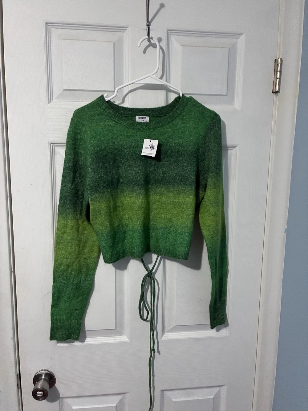 Cotton On Green Ombre Cropped Drawstring Sweater